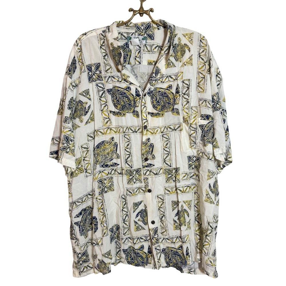 Two Palms Hawaiian‎ Shirt Mens Rayon Button Up Tropical Turtle Made In Hawaii